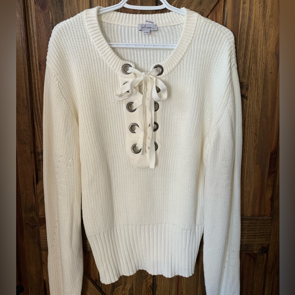 Olivia Warren Lace Up Sweater
